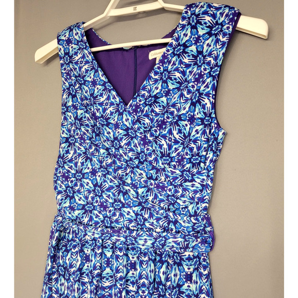 Coldwater Creek Dress Womens 6 Blue Purple Floral Sleeveless V Neck Ruched Wrap - Picture 3 of 15